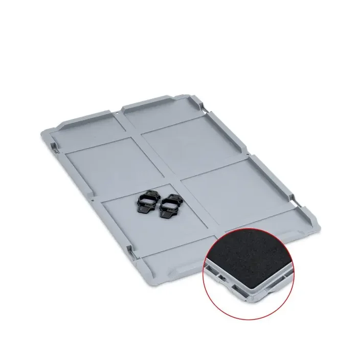 Auflagedeckel Set 600x400mm mit Schaumstoffeinlage und schwarzen Verschlüssen für Eurobox NextGen