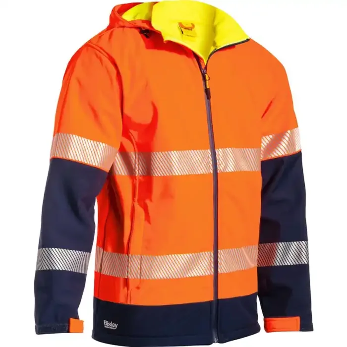 Bisley Warnschutz-Kapuzenjacke HI VIS RIPSTOP gefütterte Regenjacke orange/navy XL