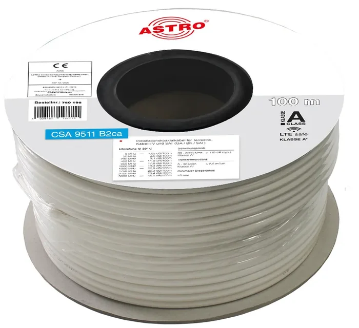 CSA 9511 B2ca / 100 Koaxialkabel, 7,0 mm, 100 m Ring, Brandklasse B2ca
