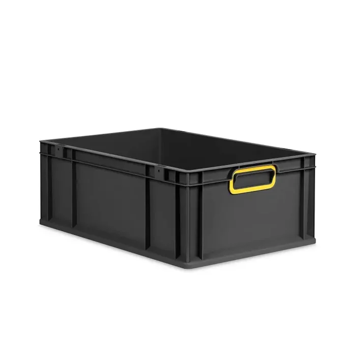 Eurobox NextGen 2.0 Cycle anthrazit geschlossene Griffmulden mit Farbring gelb – 600x400x220mm
