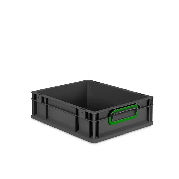 Eurobox NextGen 2.0 Cycle anthrazit geschlossene Griffmulden mit Farbring grün – 400x300x120mm
