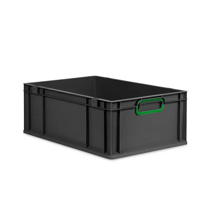 Eurobox NextGen 2.0 Cycle anthrazit geschlossene Griffmulden mit Farbring grün – 600x400x220mm