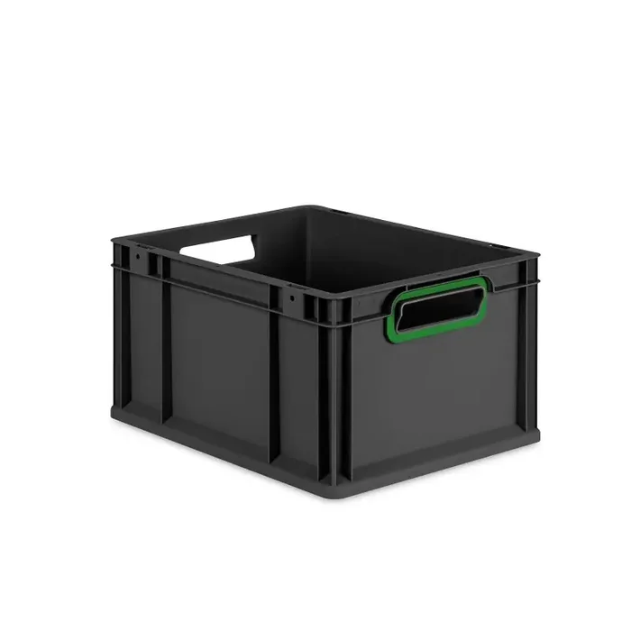 Eurobox NextGen 2.0 Cycle anthrazit offene Griffmulden mit Farbring grün – 400x300x220mm