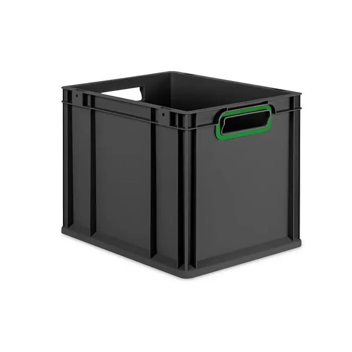 Eurobox NextGen 2.0 Cycle anthrazit offene Griffmulden mit Farbring grün – 400x300x320mm