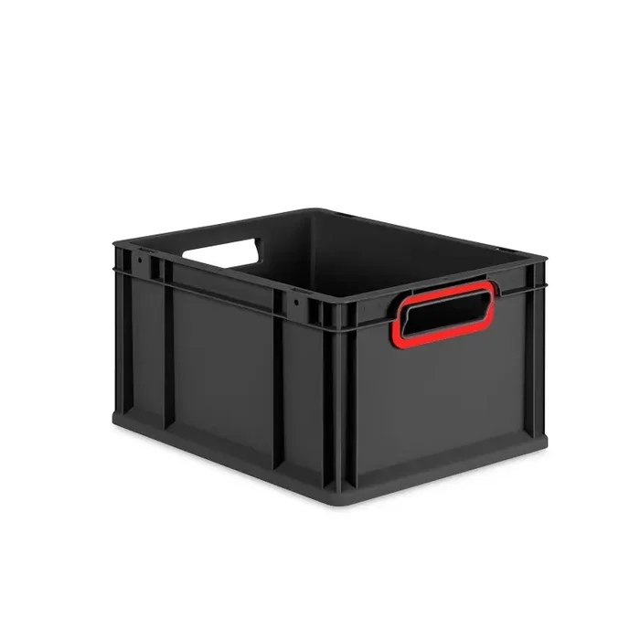 Eurobox NextGen 2.0 Cycle anthrazit offene Griffmulden mit Farbring rot – 400x300x220mm