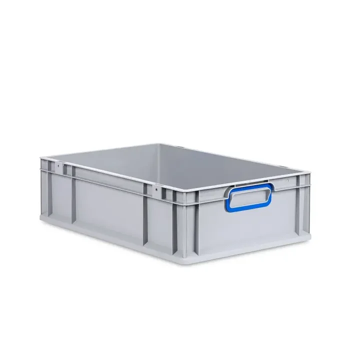 Eurobox NextGen 2.0 grau geschlossene Griffmulden mit Farbring blau – 600x400x170mm