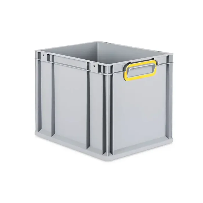 Eurobox NextGen 2.0 grau geschlossene Griffmulden mit Farbring gelb – 400x300x320mm