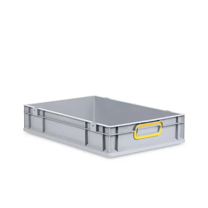 Eurobox NextGen 2.0 grau geschlossene Griffmulden mit Farbring gelb – 600x400x120mm