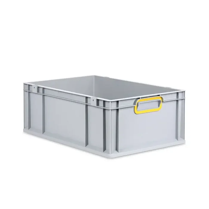 Eurobox NextGen 2.0 grau geschlossene Griffmulden mit Farbring gelb – 600x400x220mm