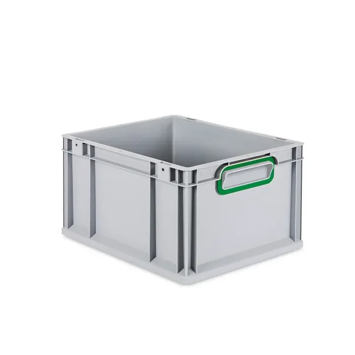 Eurobox NextGen 2.0 grau geschlossene Griffmulden mit Farbring grün – 400x300x220mm