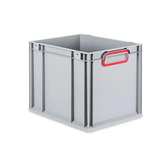 Eurobox NextGen 2.0 grau geschlossene Griffmulden mit Farbring rot – 400x300x320mm
