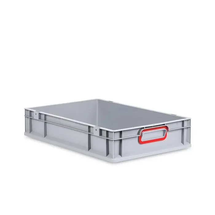 Eurobox NextGen 2.0 grau geschlossene Griffmulden mit Farbring rot – 600x400x120mm