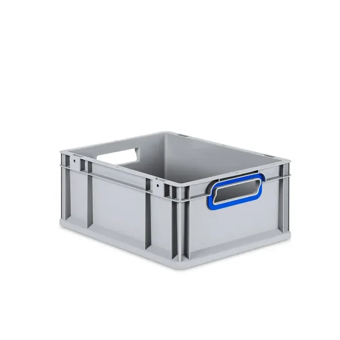 Eurobox NextGen 2.0 grau offene Griffmulden mit Farbring blau – 400x300x170mm