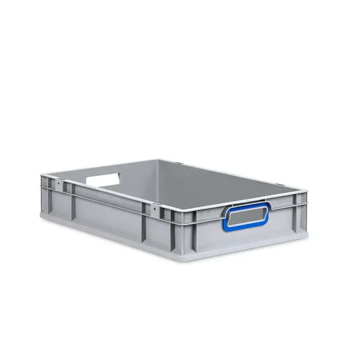 Eurobox NextGen 2.0 grau offene Griffmulden mit Farbring blau – 600x400x120mm