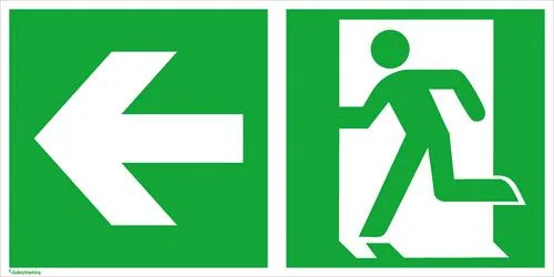 Fluchtwegschild Alu B400xH200 mm Notausgang links mit Pfeil links langnachleuchtend