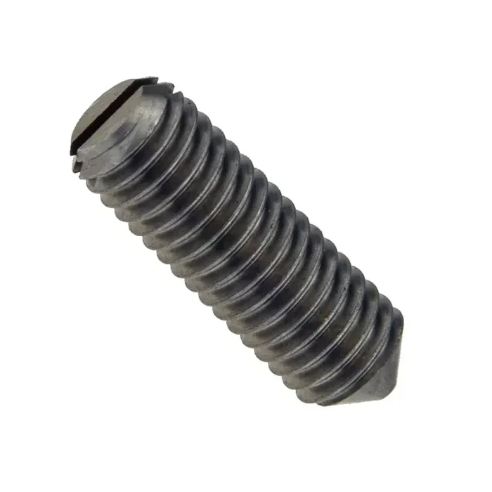 Gewindestifte mit Schlitz und Spitze ISO 7434 Stahl 14 H blank M 3 x 4 mm – 200 Stück