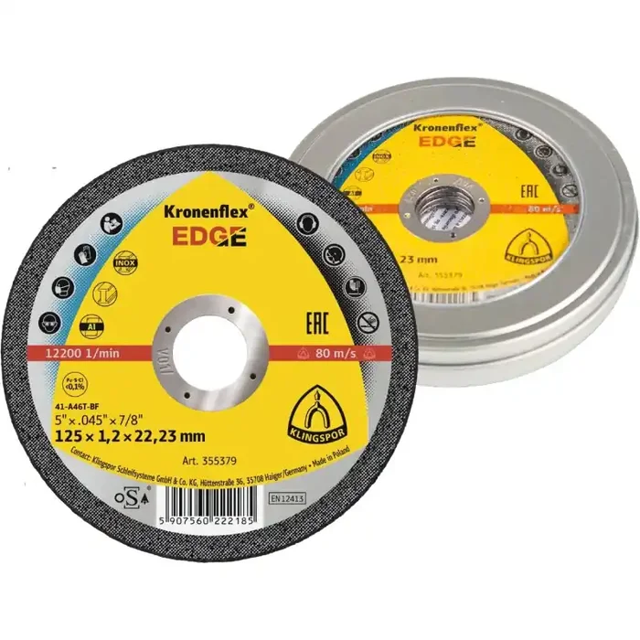 Kronenflex® Hochleistungs-Trennscheibe EDGE Edelstahl Stahl Aluminium 125 x 1,2 x 22,23 mm – 10 Stück in Runddose