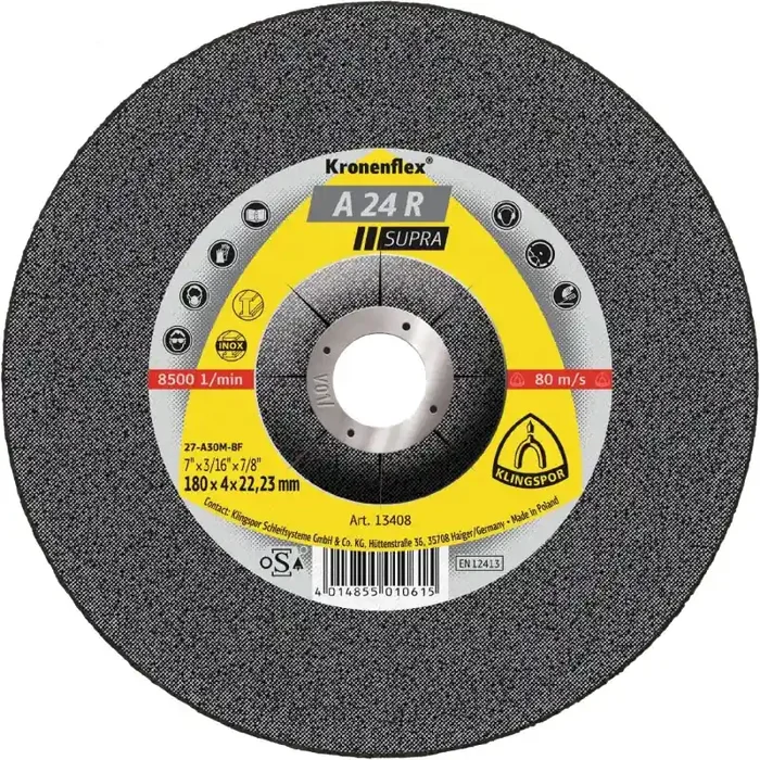 Kronenflex® Schruppscheiben A 24 R gekröpft für Stahl 125 x 4 x 22,23 mm