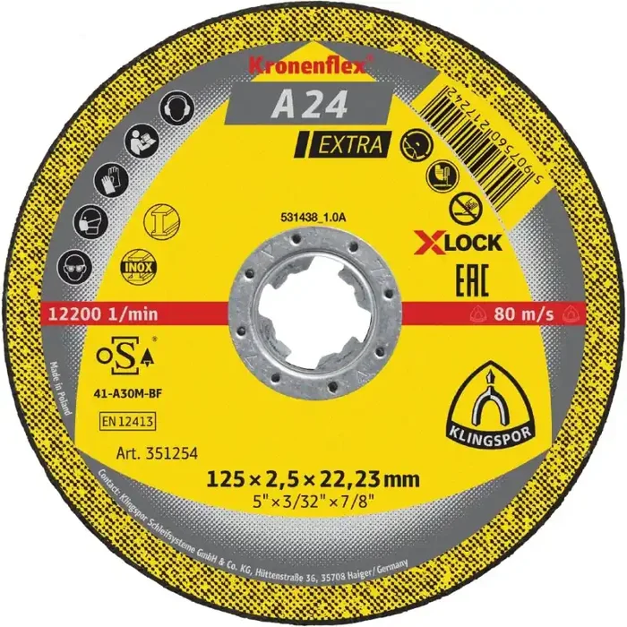 Kronenflex® Trennscheiben A 24 EX gekröpft X-LOCK für Metall Universal 125 x 2,5 x 22,23 mm gerade