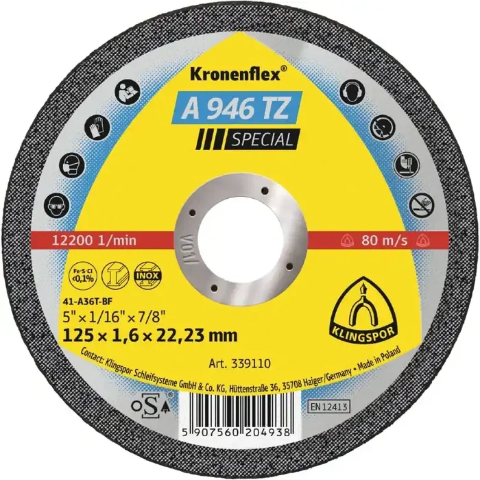 Kronenflex® Trennscheiben A 946 TZ gerade für Stahl Edelstahl 125 x 1,6 x 22,23 mm