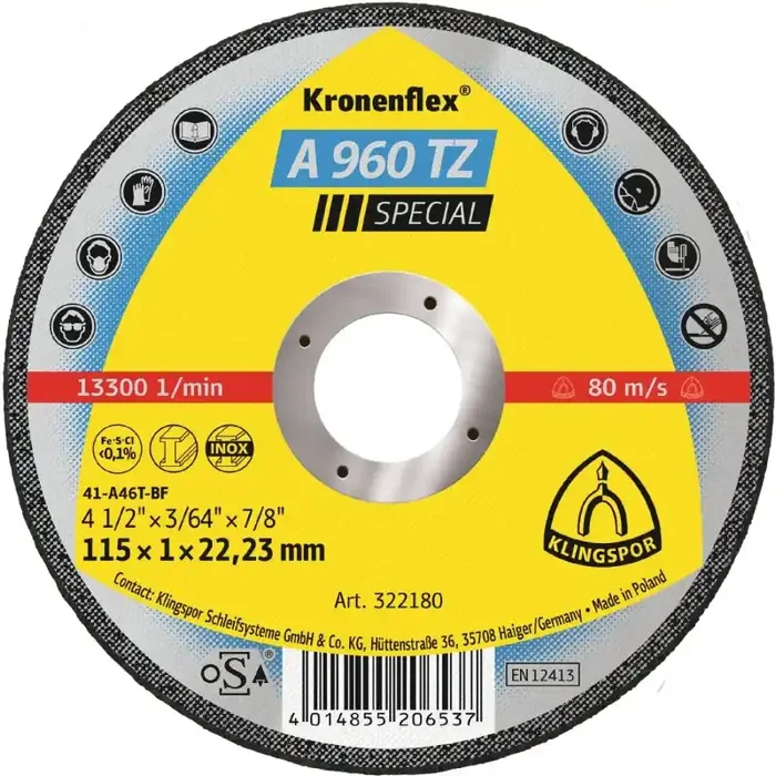 Kronenflex® Trennscheiben A 960 TZ gerade für Stahl und Edelstahl 115 x 1 x 22,23 mm