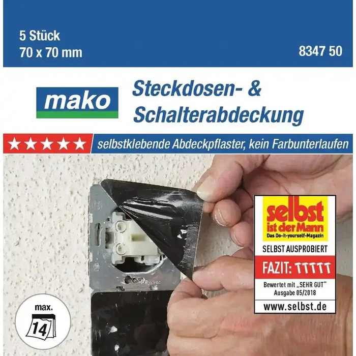 mako Steckdosen- und Schalterabdeckung selbstklebend 70×70 mm – 5 Stück