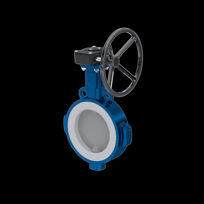 PFA-Absperrklappe PTFE AK09 DN400 PN10 Handradgetriebe Silikon Einlage