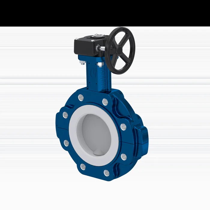 PFA-Absperrklappe PTFE AK10 DN150 PN10-PN16 Handradgetriebe EPDM Einlage