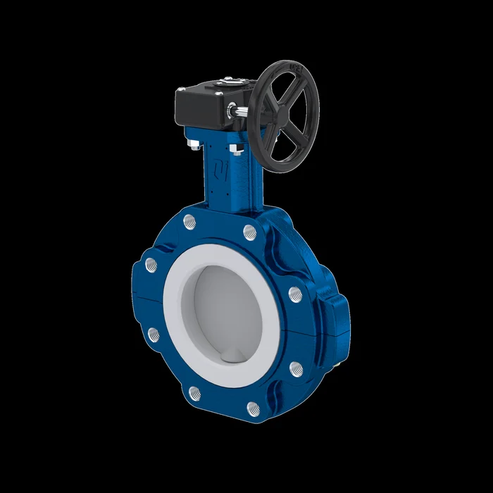 PFA-Absperrklappe PTFE AK10 DN200 ANSI150 Handradgetriebe EPDM Einlage