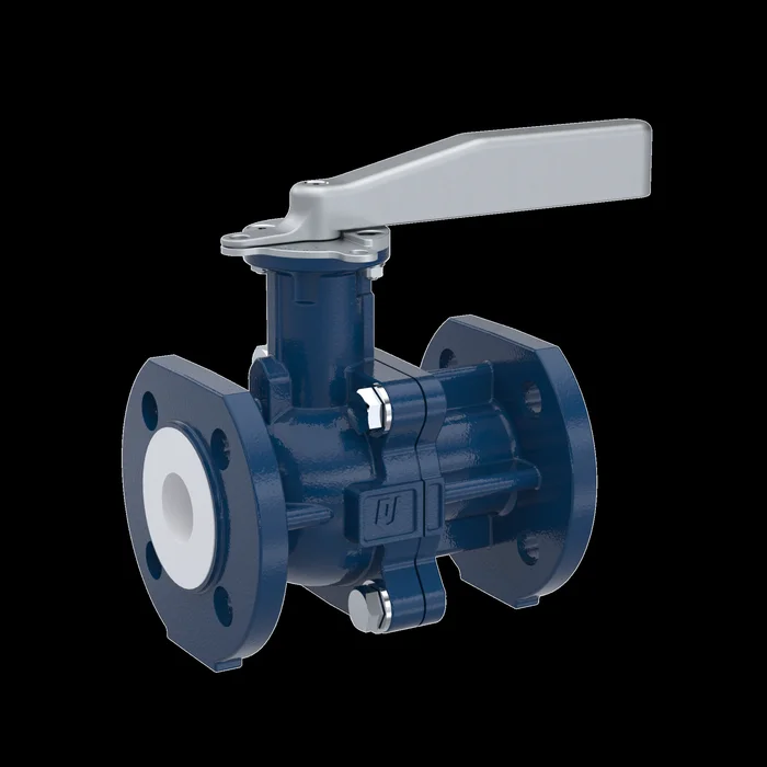 PFA-Flanschkugelhahn FK13 DN40 PN10/16 aus Sphäroguss mit Hebelgriff