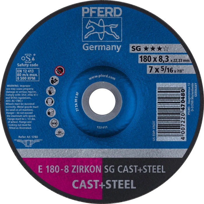 PFERD Schruppscheiben E 180-8 ZIRKON SG CAST+STEEL