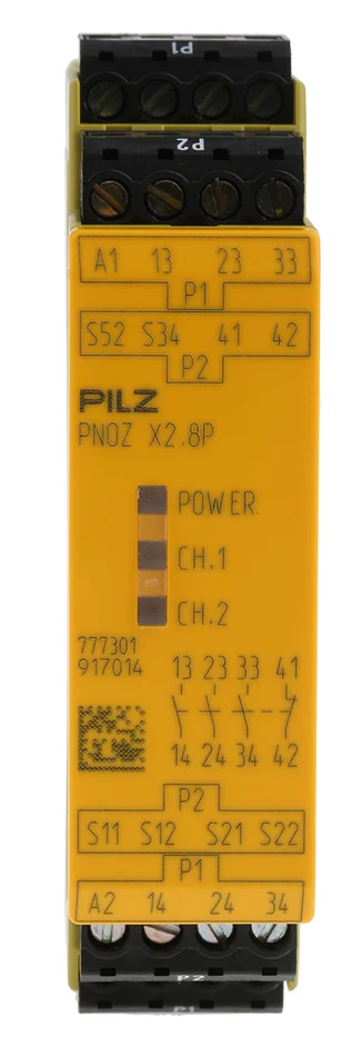 Pilz PNOZ X2.8P Sicherheitsrelais, 24V ac/dc, 2-Kanal, 3 Sicherheitskontakte Not-Aus, 1 Hilfsschalter, 4 ISO 13849-1,