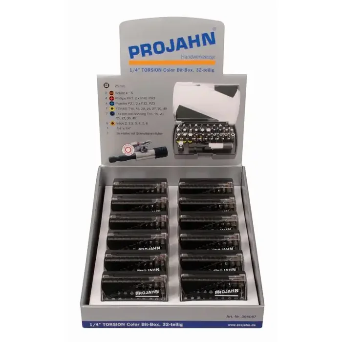 Projahn Display 12x TORSION COLOR Bit-Box 6,3 (1/4″) mit markierten Bits 32-teilig