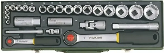 PROXXON Steckschlüsselsatz 1/4″ + 1/2″, für alle w im Stahlkasten