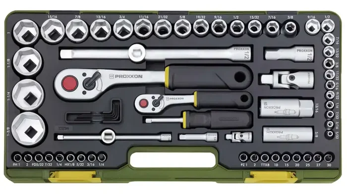 PROXXON Steckschlüsselsatz 1/4″ + 1/2″, komplett m für zöllige Sc