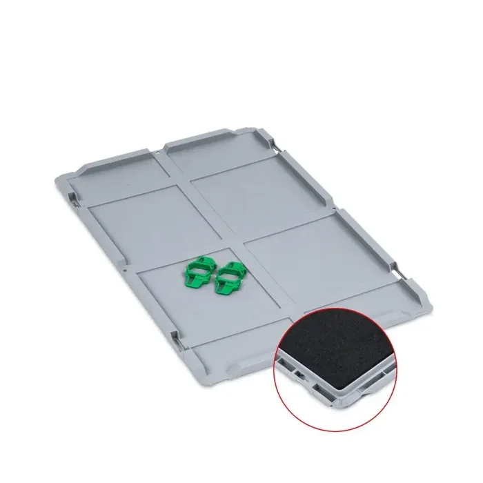 Scharnierdeckel Set 600x400mm mit Schaumstoffeinlage und grünen Verschlüssen für Eurobox NextGen