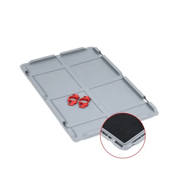 Scharnierdeckel Set 600x400mm mit Schaumstoffeinlage und roten Verschlüssen für Eurobox NextGen
