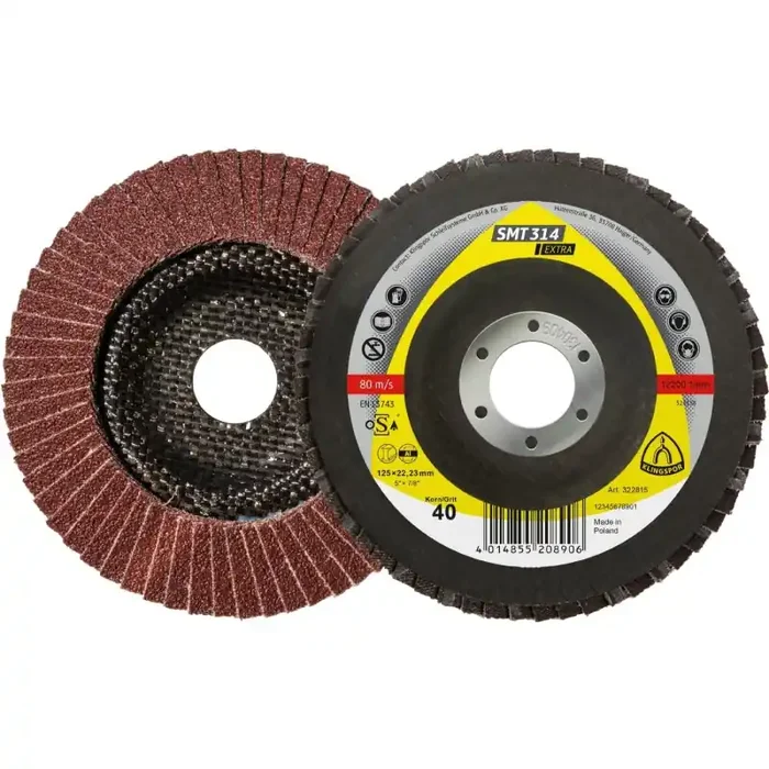 Schleifmopteller SMT 314 gewölbt für Stahl, NE-Metalle 125 x 22,23 mm Körnung 120