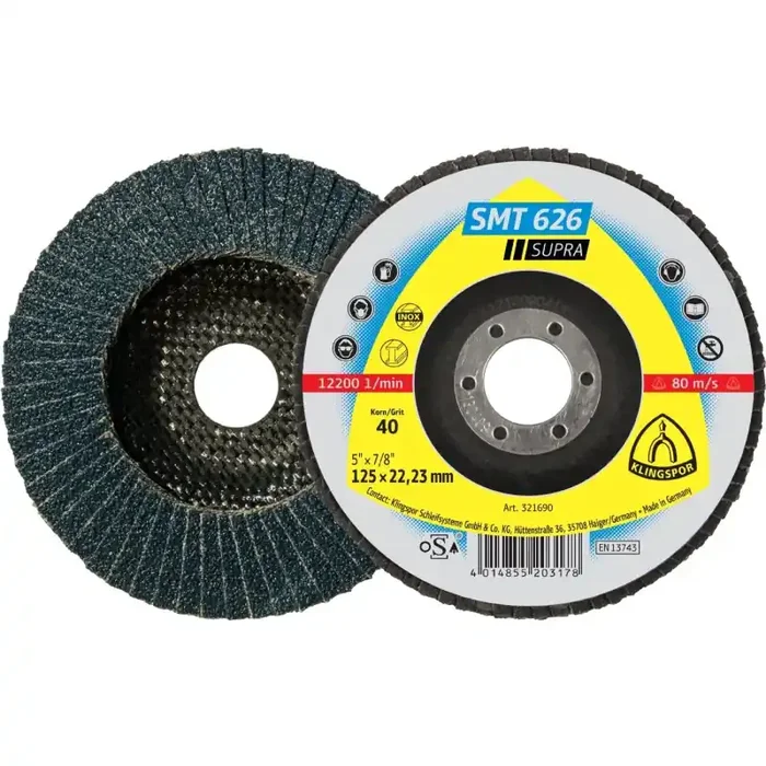 Schleifmopteller SMT 626 gewölbt für Edelstahl, Stahl 125 x 22,23 mm Körnung 80
