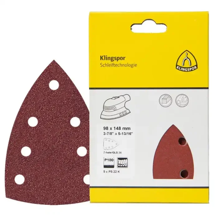 Schleifstreifen PS 22 K kletthaftend für Holz, Metall 102 x 150 mm Körnung 60 Lochform GLS67 – 5 Stück