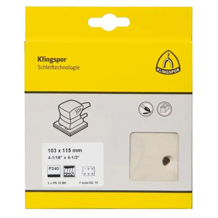 Schleifstreifen PS 33 BK kletthaftend für Farbe, Lack, Spachtel 103 x 115 mm Körnung 180 Lochform GL19 – 5 Stück