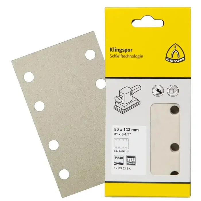 Schleifstreifen PS 33 BK kletthaftend für Farbe, Lack, Spachtel 115 x 115 mm Körnung 240 Lochform GL20 – 5 Stück