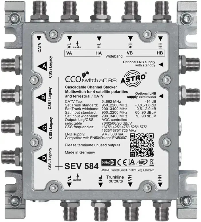 SEV 584 Einkabelumsetzer für 1 (2) SAT, 5 x F in, 4 x F out (8 UB)