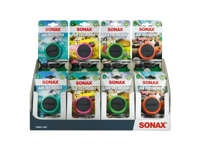 SONAX Lufterfrischer „Air Freshener“ Sti Thekendisplay, gemischt (je 6x Ocean Fresh, Sweet Flamingo, Alm Sommer, Havanna Love)