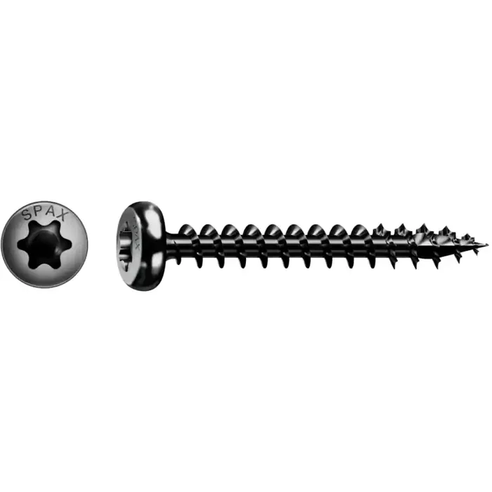 SPAX Universalschraube BLAX Vollgewinde Halbrundkopf T-STAR plus schwarz verzinkt 4 x 40 mm – 200 Stück