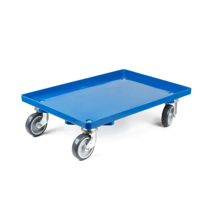 Transportroller 600x400mm geschlossener Boden mit 4 Gummi Lenkrollen – Blau