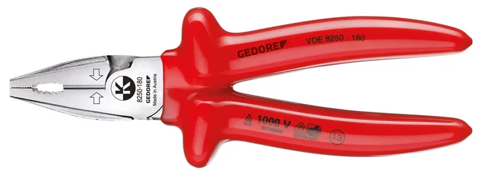 VDE 8250-180 VDE-Kraft-Kombinationszange mit Tauchisolierung 180 mm