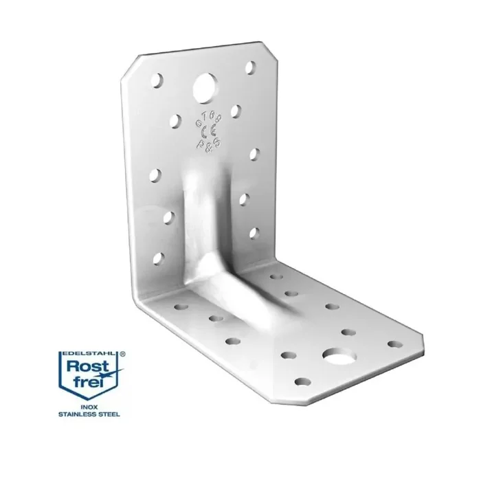 Winkelverbinder Montagewinkel Bauwinkel schwer mit Rippe Edelstahl A2