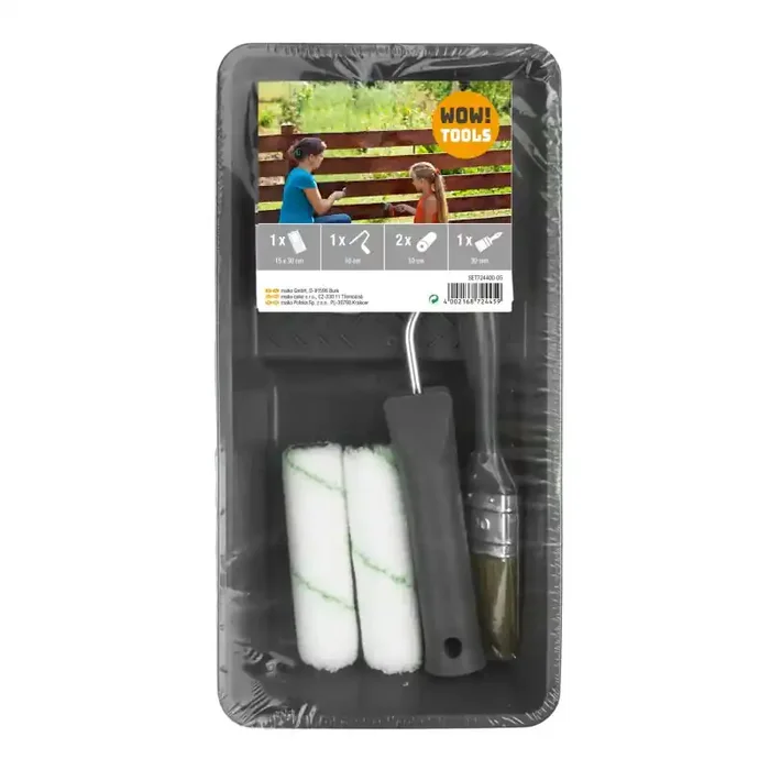 Wow!Tools Lasur-Set PLUS+ 5-teilig mit Farbwanne, Lasurroller, Ersatzwalzen, Lasurpinsel