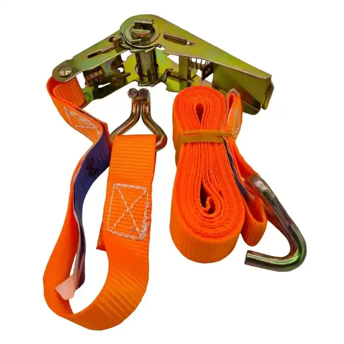 Zurrgurt mit Ratsche 2-teilig 500 kg (250 daN) Spitzhaken 25 mm breit 4 m lang orange